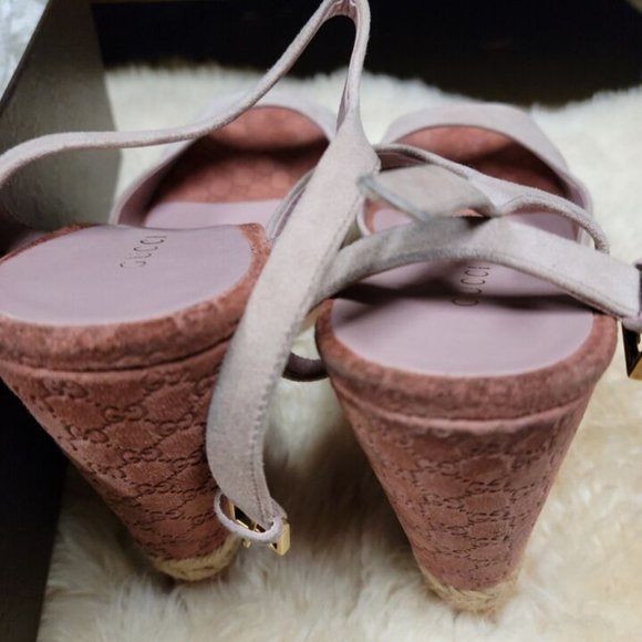 GUCCI Monogram Pattern Pink Suede Espadrilles 9.5 Pre-Loved - Picture 5 of 15